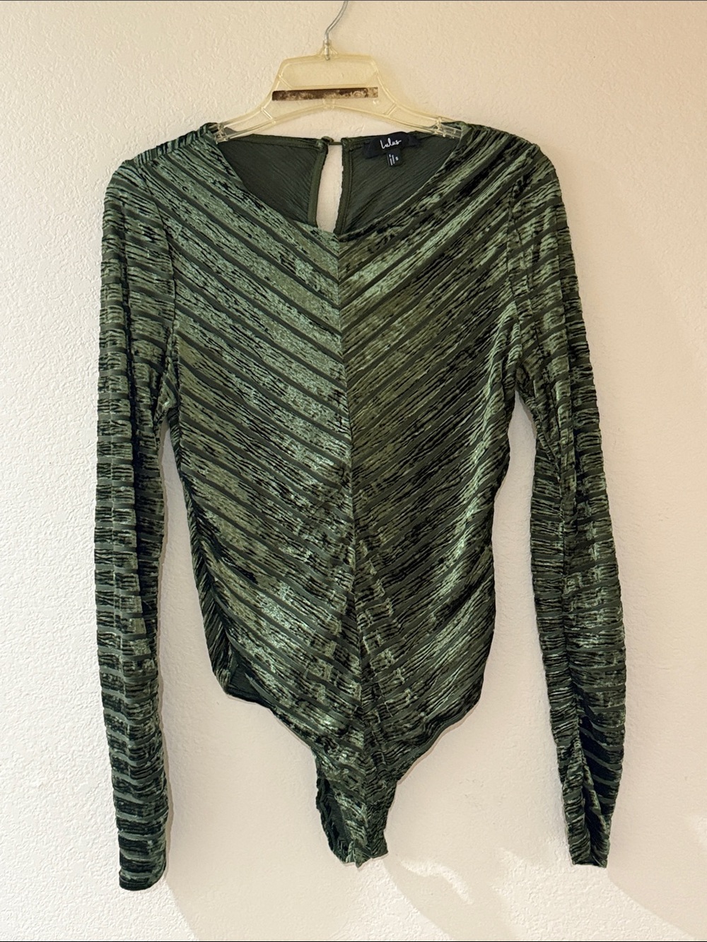 Lulu's Olive Green Striped V-Neck Long Sleeve Bodysuit